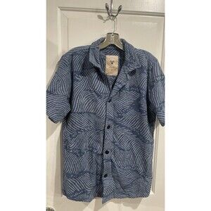 OAS Men's M Wavy Terry Soft Terry Right After Swim Shirt Blue Geometric Wave